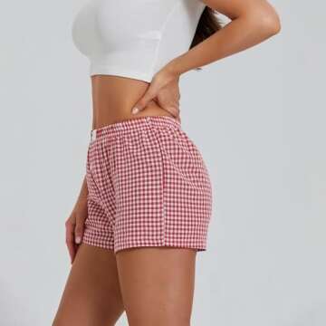 Women Y2K Lounge Shorts Elastic Waist Wide Leg Gingham Boxer Pajama Shorts Casual Plaid Pj Bottom Summer Shorts