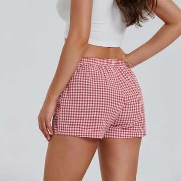 Women Y2K Lounge Shorts Elastic Waist Wide Leg Gingham Boxer Pajama Shorts Casual Plaid Pj Bottom Summer Shorts