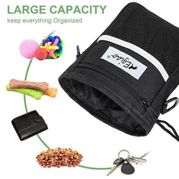 Egiao Dog Treat Pouch with Drawstring Closure, Puppy Training Bag, Built-in Pet Poop Bag Dispenser, Waist Belt Clip, 3 Ways to Wear