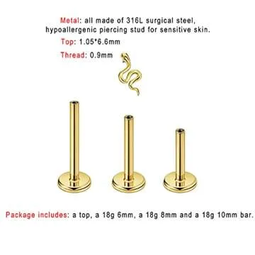 FANSING Tragus Piercing Jewelry Surgical Steel Earrings Gold Cartilage Stud Conch Helix Earrings Stu...