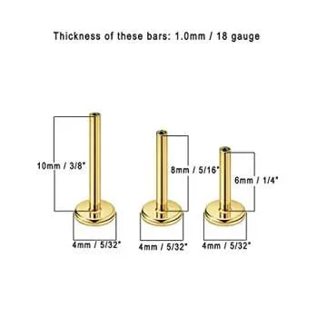 FANSING Tragus Piercing Jewelry Surgical Steel Earrings Gold Cartilage Stud Conch Helix Earrings Stud for Women Snake End with 18g 6mm 8mm 10mm Internally Threaded Post