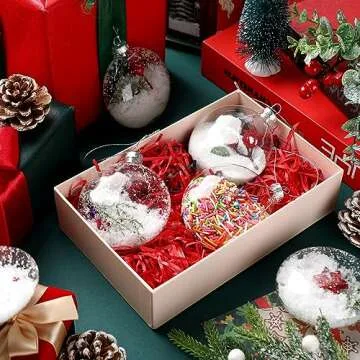 Liliful 24 Pcs Christmas Clear Glass Ornaments Fillable Flat Ball 3.15 Inch for Crafts DIY Ornaments...