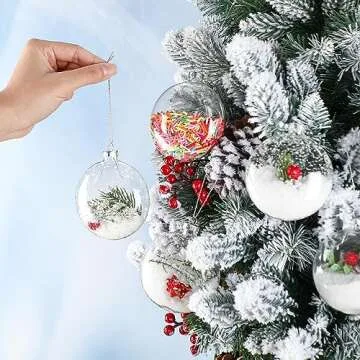 Liliful 24 Pcs Christmas Clear Glass Ornaments Fillable Flat Ball 3.15 Inch for Crafts DIY Ornaments Craft Fillable Glass Ornament Balls Disc Glass Bulbs for Christmas Tree Party Wedding Home Decor