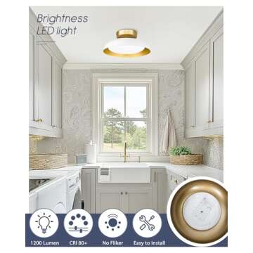 kudos Flush Mount Ceiling Light, 12-inch LED Ceiling Light Fixture, White and Gold Finish, 12W 1200l...