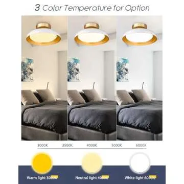 kudos Flush Mount Ceiling Light, 12-inch LED Ceiling Light Fixture, White and Gold Finish, 12W 1200lm Light Fixtures Ceiling Mount for Bedroom, Hallway, 3CCT Adjustable, KDCL01-WT