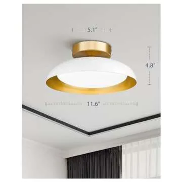 kudos Flush Mount Ceiling Light, 12-inch LED Ceiling Light Fixture, White and Gold Finish, 12W 1200lm Light Fixtures Ceiling Mount for Bedroom, Hallway, 3CCT Adjustable, KDCL01-WT