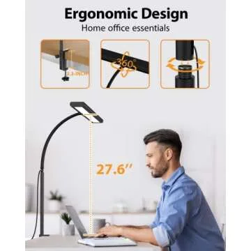 Desk Lamp [3 Color & 10 Brightness] 160 LEDs Dimmable Desk Lamp Home Office USB Lamp with Clamp, Eye-Caring Clip on Desk Light Working for Video Conference Workbench Drafting Crafting Drawing Reading