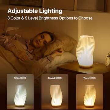 Dawnwake Bedside Lamp with Woodbase - Button Control Table Lamp for Bedroom 12 Way Dimmable Nightsta...