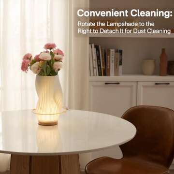 Dawnwake Bedside Lamp with Woodbase - Button Control Table Lamp for Bedroom 12 Way Dimmable Nightstand Lamp with PLA Lampshade for Living Room, Kids Room, College Dorm, Office (White-C, Large)