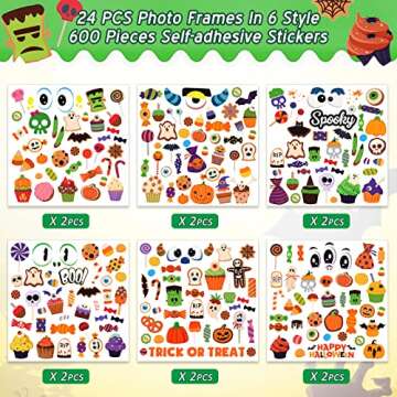 Funrous 48 Pcs Picture Frame Craft Kits Halloween Paper Cartoon Theme Photo Frame DIY Art Craft Kits for Kindergarten Preschool Kids with Stickers for Party Favor Home Classroom Decoration Supplies