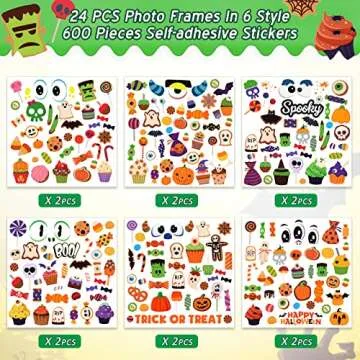 Funrous 48 Pcs Picture Frame Craft Kits Halloween Paper Cartoon Theme Photo Frame DIY Art Craft Kits for Kindergarten Preschool Kids with Stickers for Party Favor Home Classroom Decoration Supplies