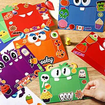 Funrous 48 Pcs Picture Frame Craft Kits Halloween Paper Cartoon Theme Photo Frame DIY Art Craft Kits for Kindergarten Preschool Kids with Stickers for Party Favor Home Classroom Decoration Supplies