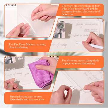 3 Pack Acrylic Dry Erase Board and Marker Glass Alternative Clear Memo Tablet Desktop Display Frameless Small Writing Whiteboard with Stand for School Office Home(5.91 x 7.87 Inch)