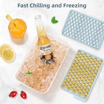 WIBIMEN Mini Ice Cube Trays, Small Tiny Round Pebble Crushed Nugget Ice Trays for Freezer with Lid - Chilling Drinks Coffee Juice(1 Pack/0.55In - Blue)
