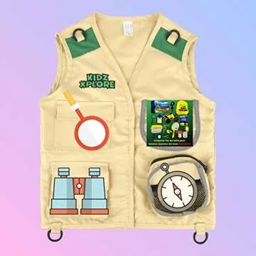 Kidz Xplore Outdoor Adventure Kit for Young Kids - Cargo Vest and Hat Set Backyard Explorer Safari Costume and Dress Up for Park Ranger, Paleontologist, Zoo Keeper Kid and Scavenger Hunt (brown)