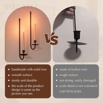 Metal Wall Candle Sconce Holder Set of 2 Wall Mount Candle Holder Pillar Holder Black Modern Wall Candle Sconces Hanging for Living Room Farmhouse Fireplace Wedding