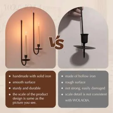 Metal Wall Candle Sconce Holder Set of 2 Wall Mount Candle Holder Pillar Holder Black Modern Wall Candle Sconces Hanging for Living Room Farmhouse Fireplace Wedding