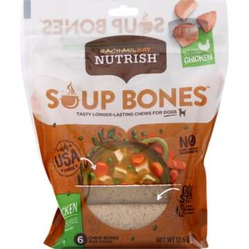 Rachael Ray Nutrish Soup Bones Dog Treats, Chicken & Veggies Flavor, 6 Bones