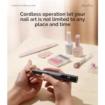 MelodySusie Cordless Electric Nail Drill Machine 11 in 1 Kit,PC180F 25000RPM Portable Rechargeable Nail Efile Set for Acrylic Gel Dip Powder Nails, 25 Speeds Manicure Pedicure Polishing Shape Tools