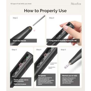 MelodySusie Cordless Electric Nail Drill Machine 11 in 1 Kit,PC180F 25000RPM Portable Rechargeable Nail Efile Set for Acrylic Gel Dip Powder Nails, 25 Speeds Manicure Pedicure Polishing Shape Tools