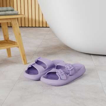 Weweya Slippers For Women Pillow Slippers Cushioned Slides Sandals Non-slip Shower Shoes Purple Wome...