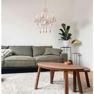 Atop Lighting Decor Pink Chandelier Small White Chandelier Mini Acrylic Chandelier Crystals 4 Light Chandelier for Bedroom