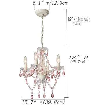 Atop Lighting Decor Pink Chandelier Small White Chandelier Mini Acrylic Chandelier Crystals 4 Light Chandelier for Bedroom
