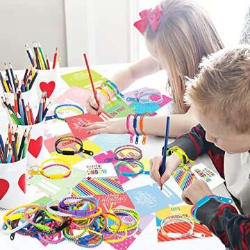 OuMuaMua 30Pcs Valentines Day Cards Gift for Kids Classroom - Valentines Cards with Fidget Zipper Bracelets Toy for Kids Valentine’s Day Classroom Exchange Valentines Party Favors