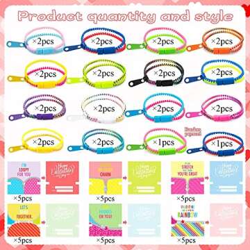 OuMuaMua 30Pcs Valentines Day Cards Gift for Kids Classroom - Valentines Cards with Fidget Zipper Bracelets Toy for Kids Valentine’s Day Classroom Exchange Valentines Party Favors