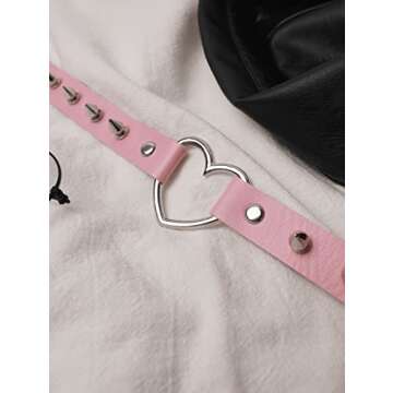 Sacina Gothic Punk Pink Spiked Heart Choker Collar, Pink PU Leather Spike Heart Choker Necklace, Halloween Goth Jewelry Gift for Women, Men