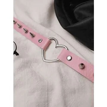 Sacina Gothic Punk Pink Spiked Heart Choker Collar, Pink PU Leather Spike Heart Choker Necklace, Halloween Goth Jewelry Gift for Women, Men