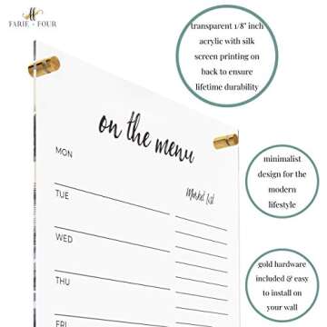 Acrylic Menu Board for Kitchen - Dry Erase Weekly Meal Planner and Grocery List for Wall - Beautiful Clear Acrylic Dry Erase Board for Wall (Liquid Chalk Marker, Eraser & Mounting Hardware Included)