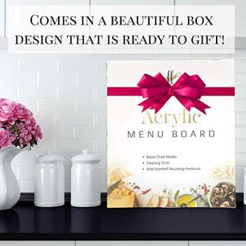 Acrylic Menu Board for Kitchen - Dry Erase Weekly Meal Planner and Grocery List for Wall - Beautiful Clear Acrylic Dry Erase Board for Wall (Liquid Chalk Marker, Eraser & Mounting Hardware Included)