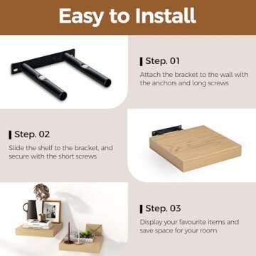 Fun Memories 12 Inch Floating Shelf, Rustic Wood Wall Shelves for Wall Decor & Storage, 12 x 12 Floating Shelf for Living Room, Bathroom, Bedroom, Oak, Set of 2