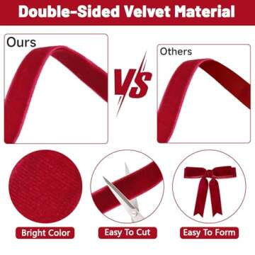 Anwyll Velvet Ribbon,3/8Inch × 25Yard Double-Sided Vintage Red Velvet Ribbon,Velvet Christmas Ribbon for Christmas Tree,Wreath Decor,Craft,Gift Wrapping,Bow Making,Flower Bouquet,Birthday,Wedding