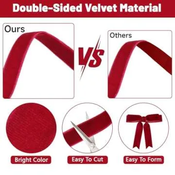 Anwyll Vintage Red Velvet Ribbon for Christmas Crafts & Gifts