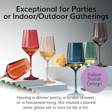 Colored Crystal Wine Glasses - Water & Wine 12oz | Set of 6 | Cute Pastel Muted Crystal Cocktail Gla...