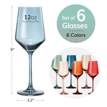 Colored Crystal Wine Glasses - Water & Wine 12oz | Set of 6 | Cute Pastel Muted Crystal Cocktail Glassware, Unique Gift Wife, Her, Mom, Friend Goblet Cocktails, Red & White Tall Stemmed Drinkware