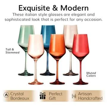 Vibrant Colored Crystal Wine Glasses Set of 6 12oz