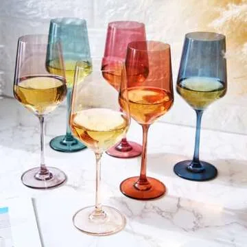 Vibrant Colored Crystal Wine Glasses Set of 6 12oz
