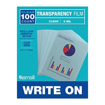 Samsill 100 Pack 8.5" x 11" Clear Write On Transparency Film for Crafting and Presentations