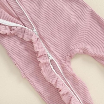 Baby Girl Footies Newborn Zipper Sleeper 2 Pack Ruffle Pajamas Romper Coming Home Outfit (Pink&Strawberry,0-3 Months)