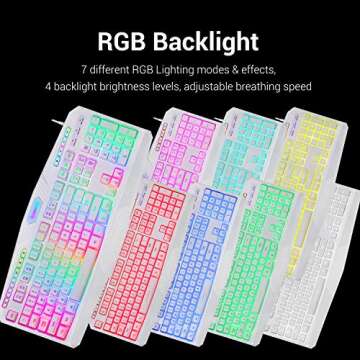 Redragon S101 Wired RGB Backlit Gaming Keyboard with Multimedia Keys Wrist Rest and Red Backlit Mouse Combo 3200 DPI for Windows PC Gamers (White)