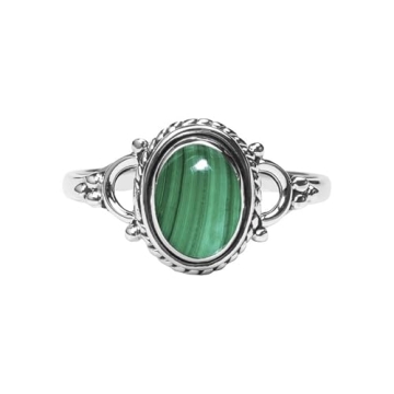 Malachite Stone Ring - Handmade 925 Sterling Silver Gemstone Ring for Women