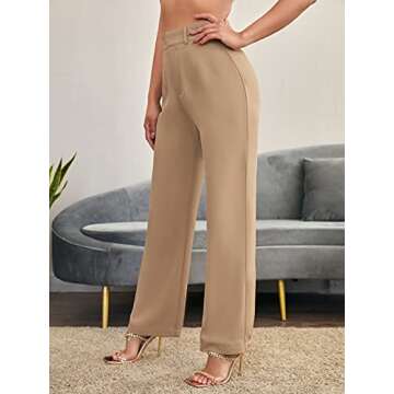 SweatyRocks Women's Elegant High Waist Solid Long Pants Office Trousers Khaki XS