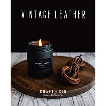 Craft & Kin Premium Vintage Leather Candle | Black Scented Candles for Men | Long Lasting with 45 Ho...