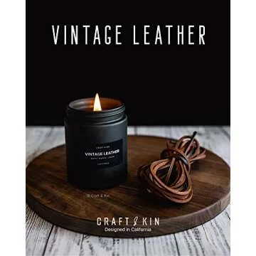 Craft & Kin Premium Vintage Leather Candle | Black Scented Candles for Men | Long Lasting with 45 Ho...