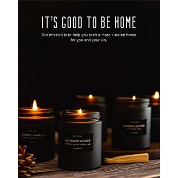Craft & Kin Premium Vintage Leather Candle | Black Scented Candles for Men | Long Lasting with 45 Hour Burn Time, 7.6oz | Made with Soy | Aromatherapy at Home | Gifts for Men