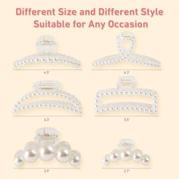 6 Pack Large Pearl Claw Clips Hair Clips for Women Thick and Thin Hair, Multi-Styles Non-slip Strong Hold jaw clips