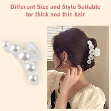 6 Pack Large Pearl Claw Clips Hair Clips for Women Thick and Thin Hair, Multi-Styles Non-slip Strong Hold jaw clips